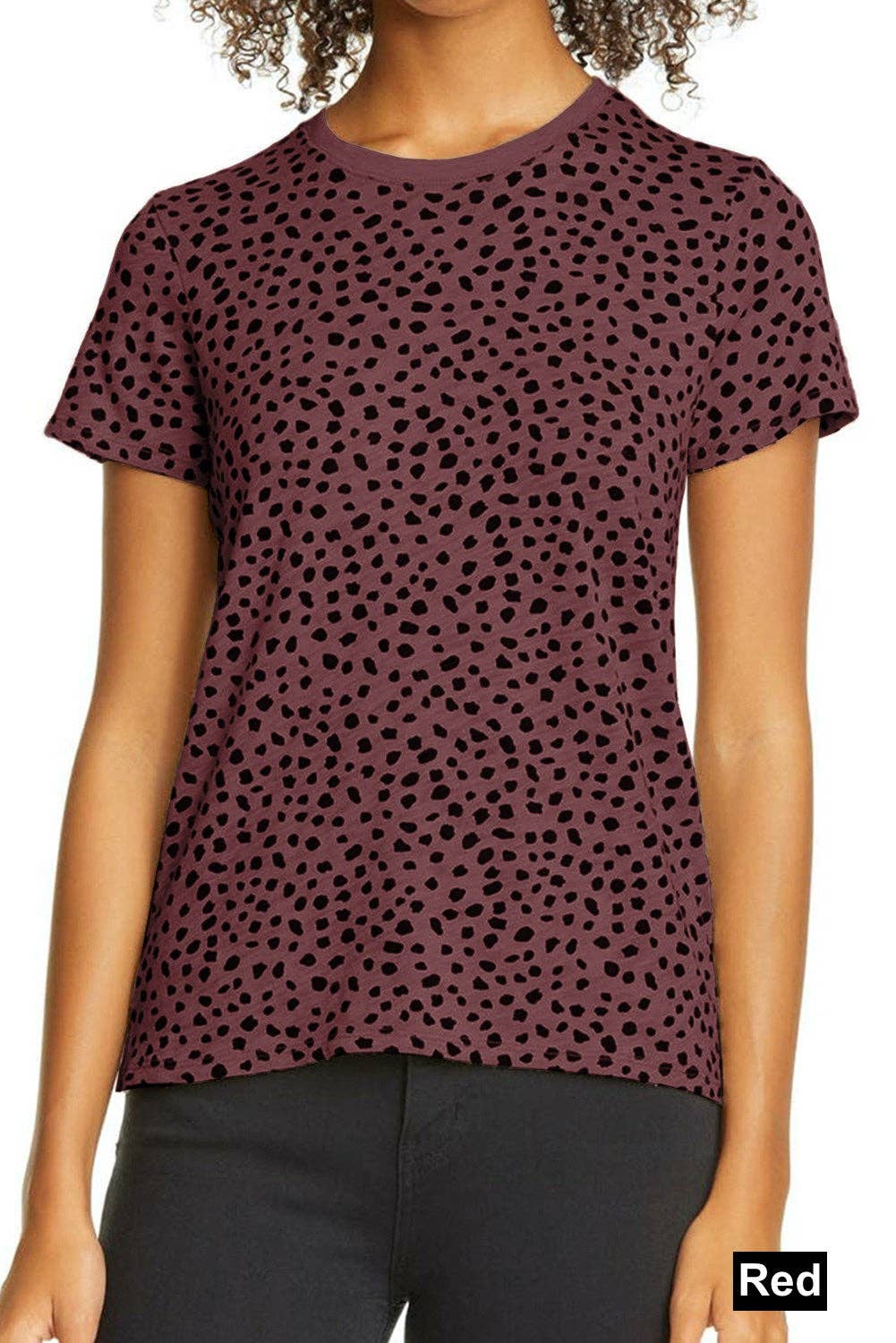 Leopard Print Short Sleeve Spotted Tee T Shirt Top: L / Apricot