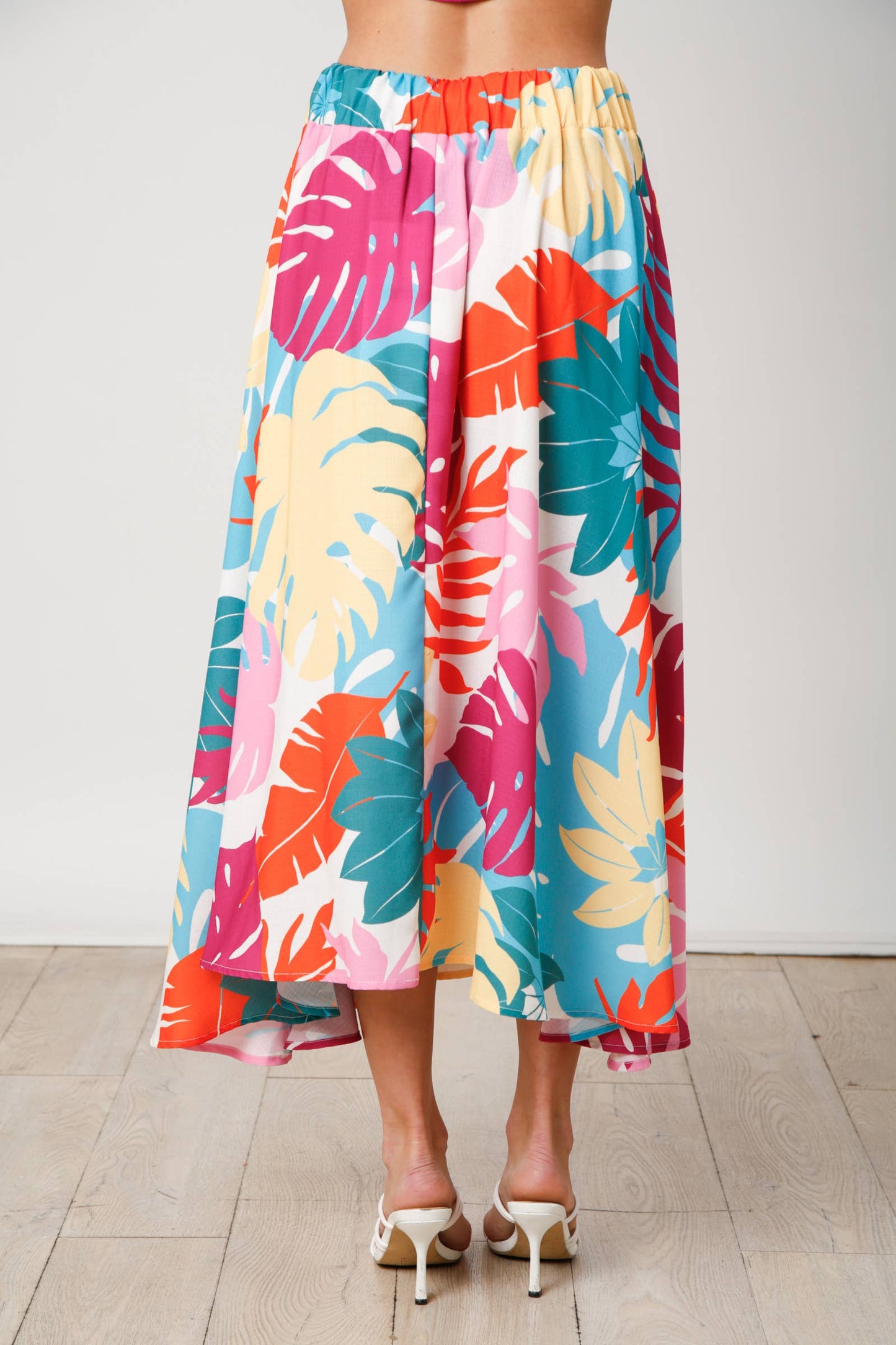 Tropical Print Linen Skirt: BLUE MULTI / L