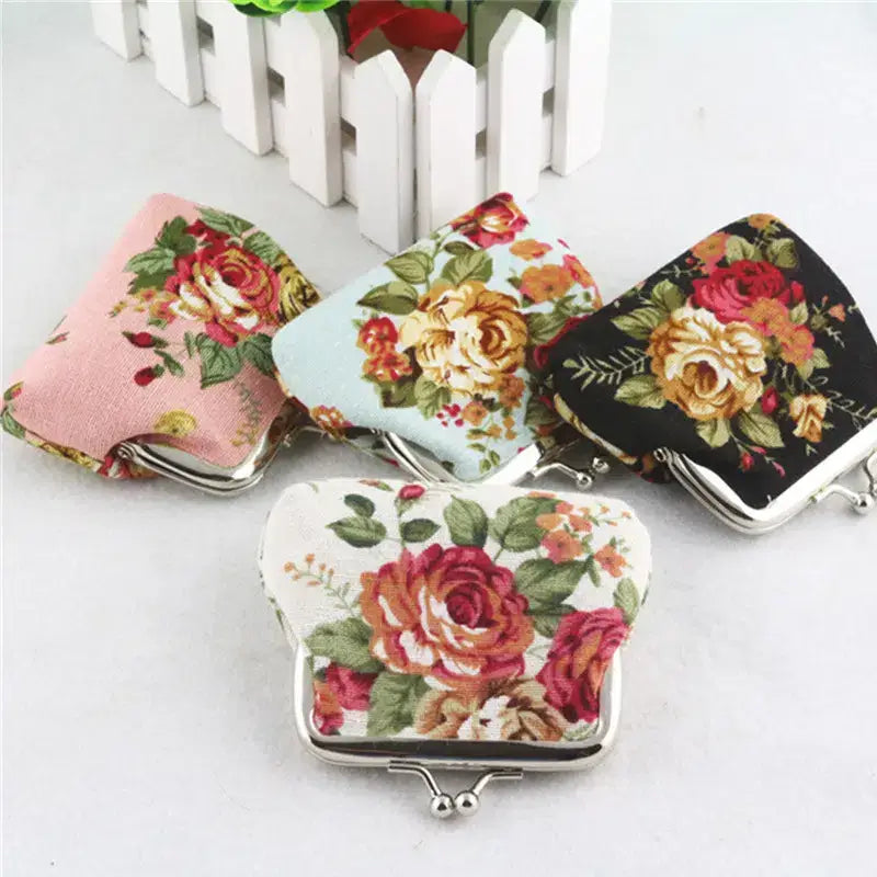 Floral Coin Purse, Cute Small Storage Purse Coins trinkets: Black