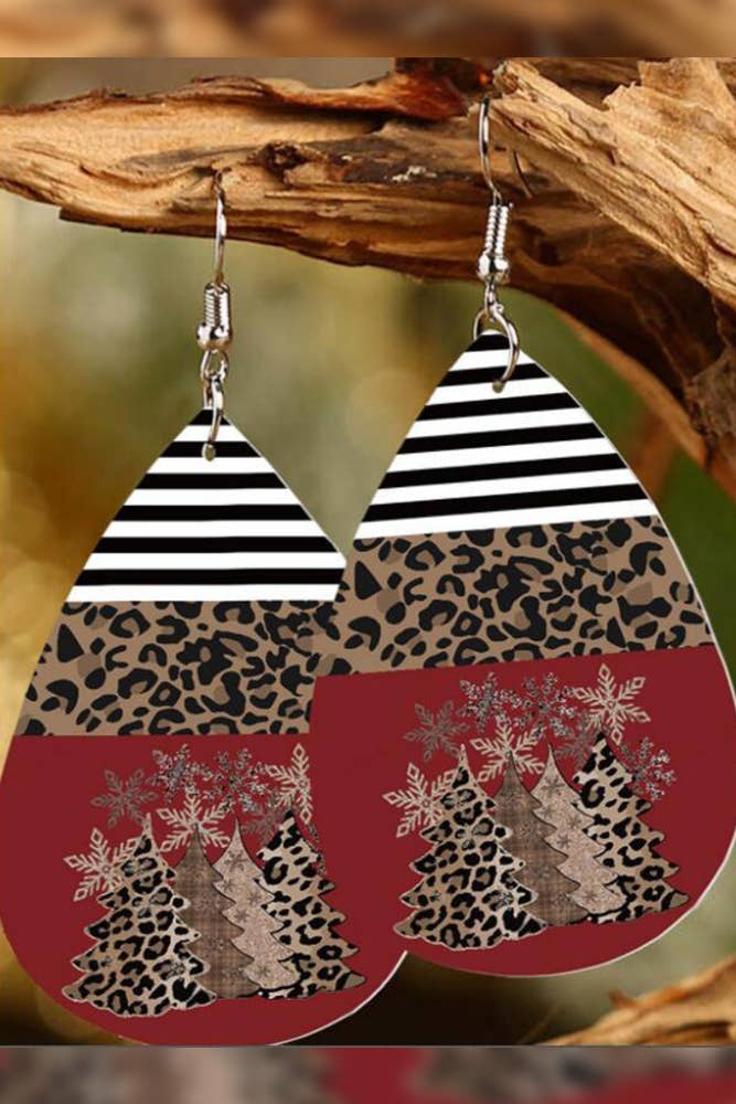 Xmas Print PU Earrings MOQ 5pcs SP117: 03 / One Size