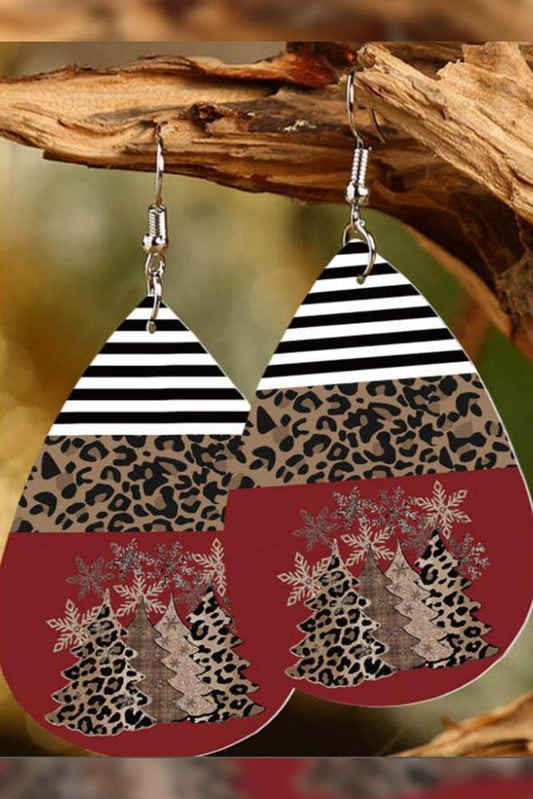 Xmas Print PU Earrings MOQ 5pcs SP117: 04 / One Size