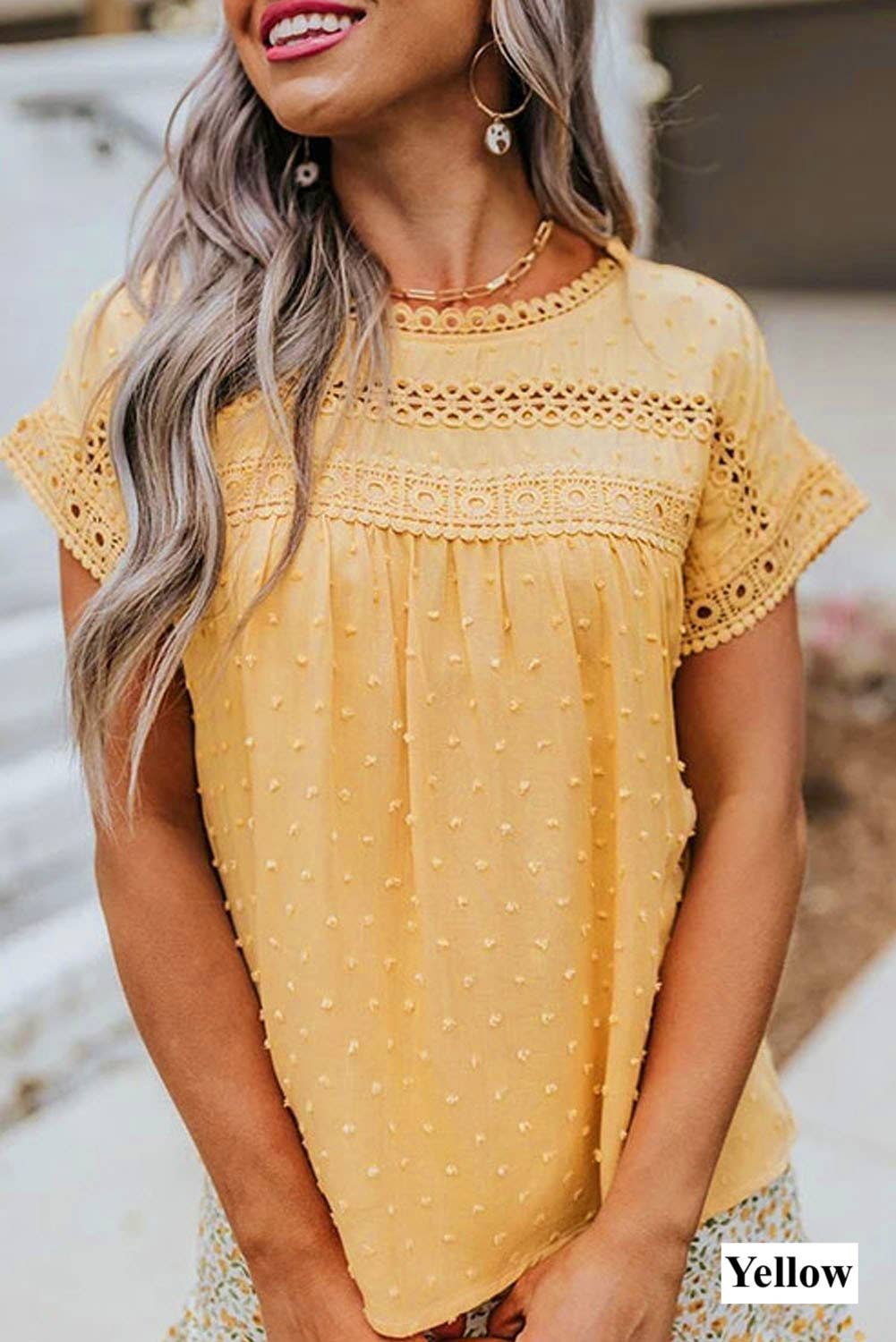 Circle Lace Dotted Top: L / White