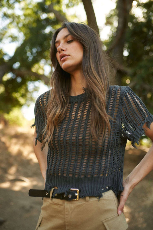 Crochet Cover Up Top: Charcoal / L