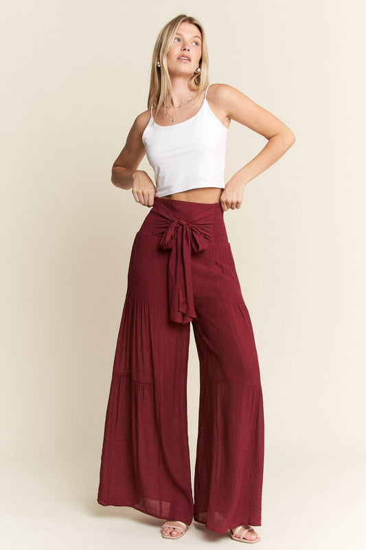 Tie front ruched waist back pants JBJ1033: RUBY / M