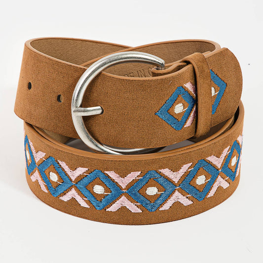 Boho Embroidered Round Buckle Belt: KA