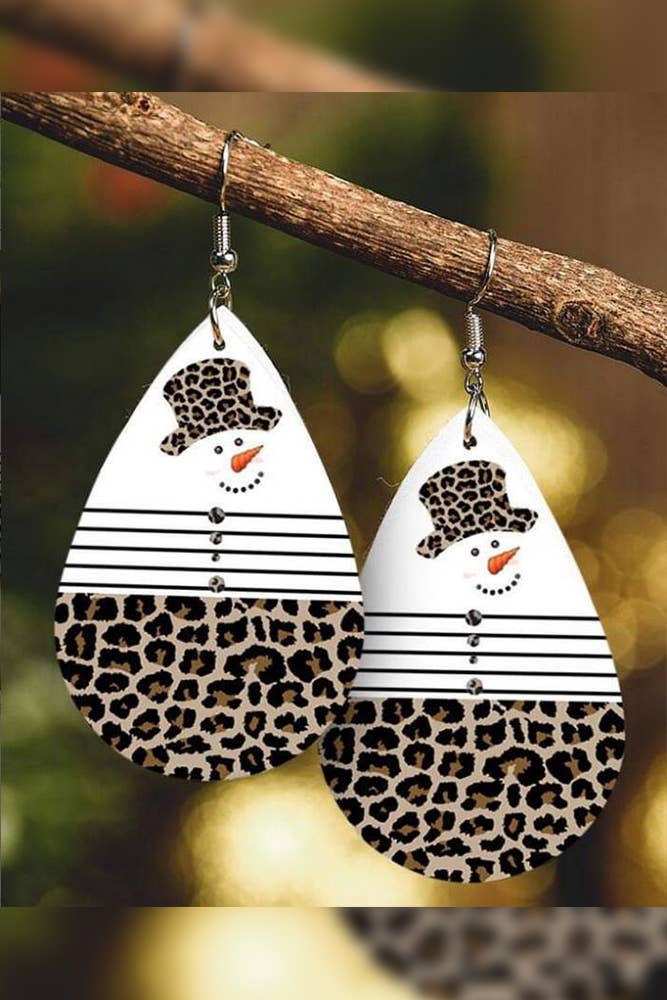 Xmas Print PU Earrings MOQ 5pcs SP117: 04 / One Size