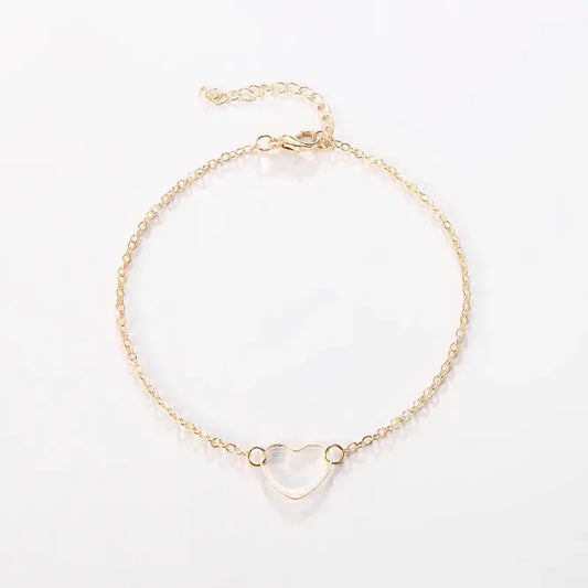 Dainty Gold Heart Charm Bracelet – Adjustable Lobsterclosure: Gold Colored