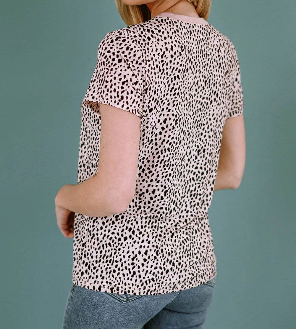 Leopard Print Short Sleeve Spotted Tee T Shirt Top: L / Apricot