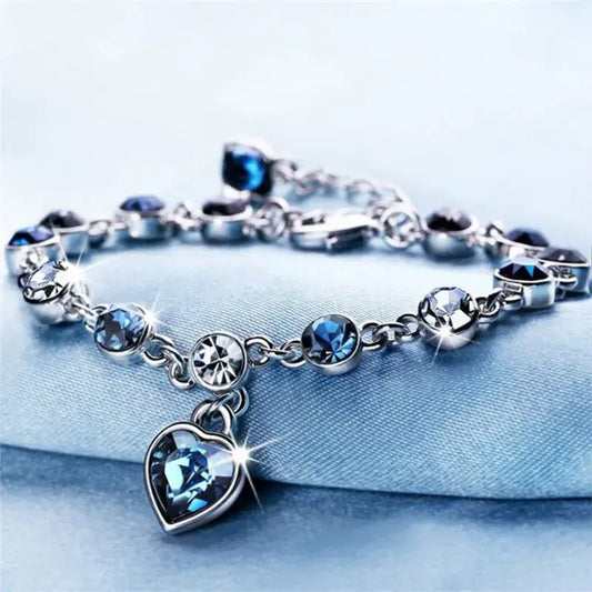 Ocean Blue Crystal Heart - Trendy Fashion Ladies Bracelet