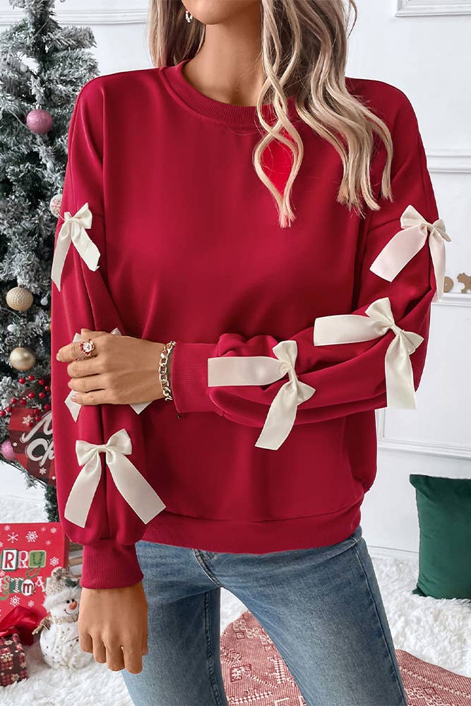 Red Bowknot Christmas Sweatshirt BFZY1246: Red / M