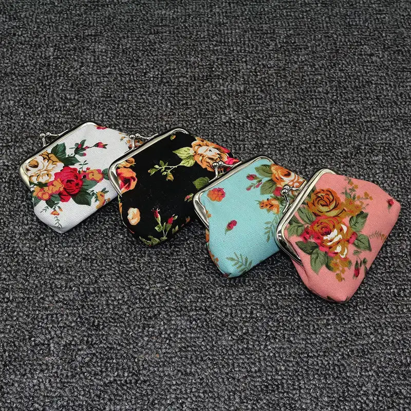 Floral Coin Purse, Cute Small Storage Purse Coins trinkets: Black