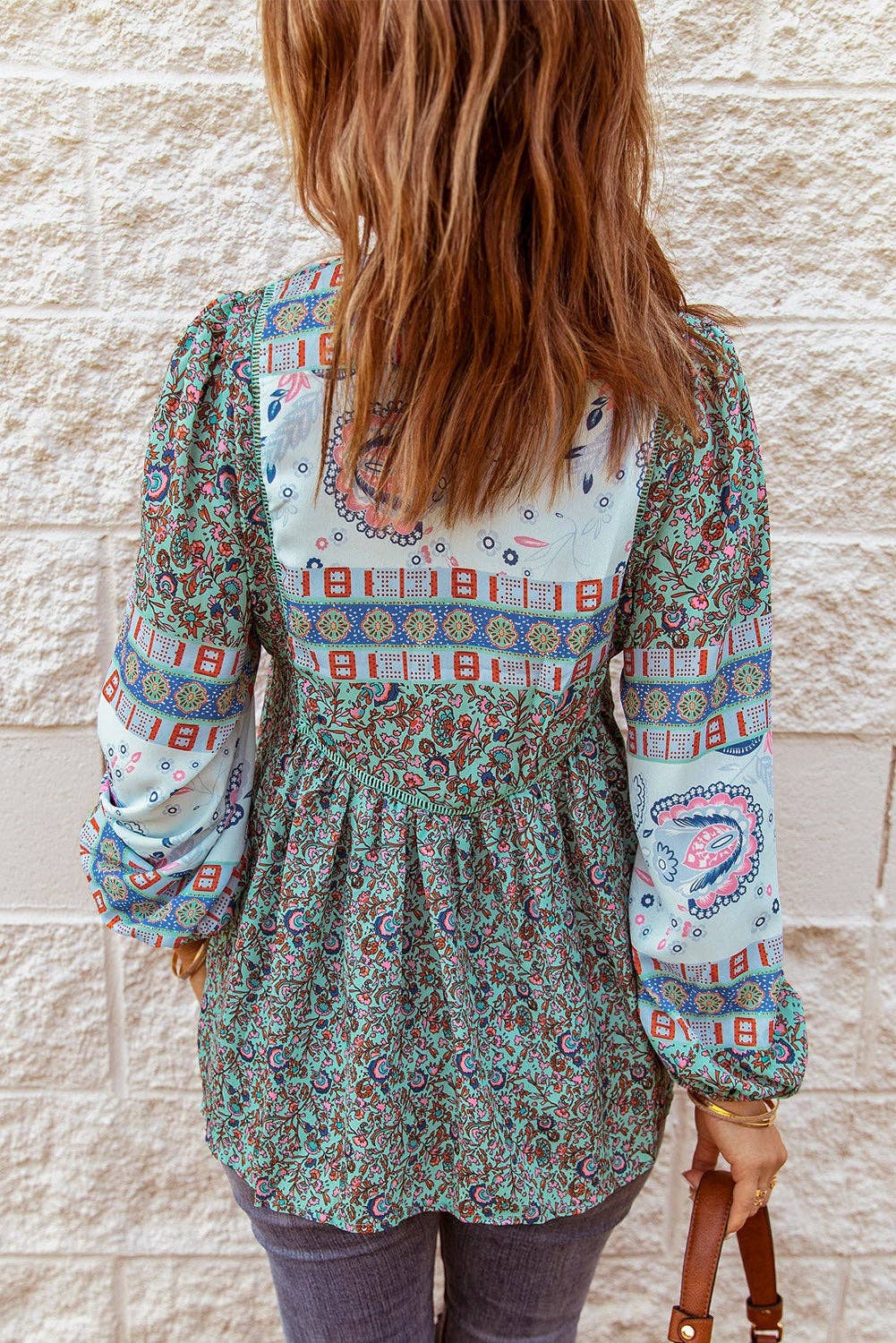 Tassel Floral Boho Top: L / Green