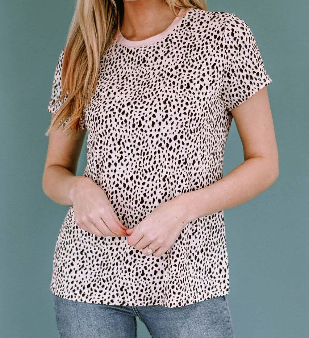 Leopard Print Short Sleeve Spotted Tee T Shirt Top: L / Apricot