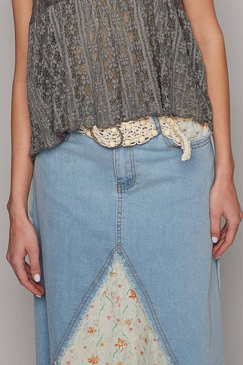 Leatherette beaded pattern detail 'O' ring adjustable belt: BEIGE / OS