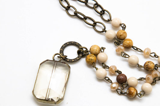 Necklace Antique Gold Brwn. Jasper Chain w/Rec. Glass  18”