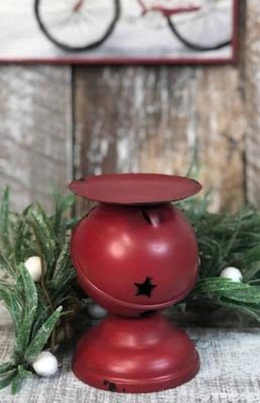 Red Distressed Single Bell Pillar Candle Holder Small