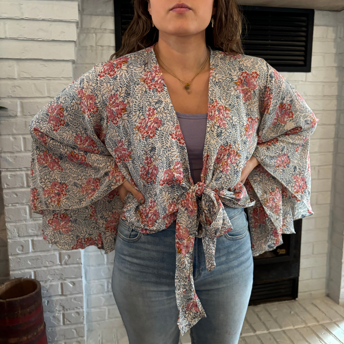 Silk Flutter Sleeve Tie Top | 100% Silk One Size New Prints: 13