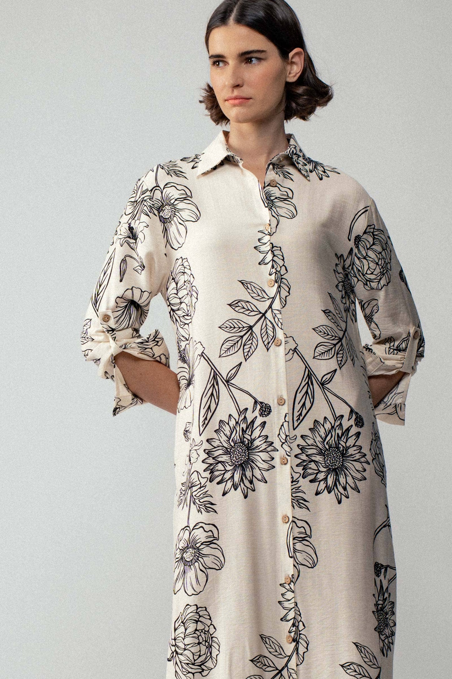 Relaxed Collared Button-Down Maxi Summer Dress: BLACK / S-2/M-2/L-2