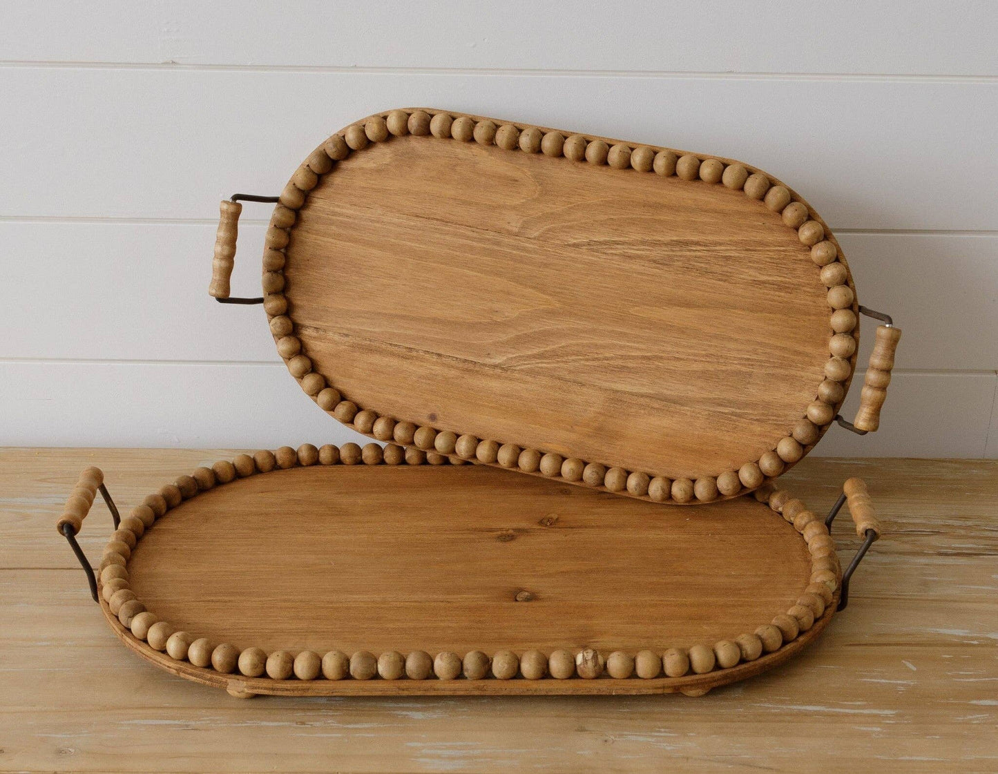 Wood Trays - Oval With Beaded Edge (SET OF 2)