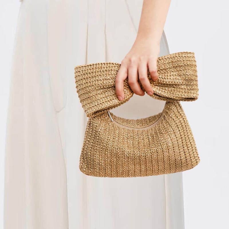 Bow straw handbag small bag clutch bag women's handbag: Mixed color