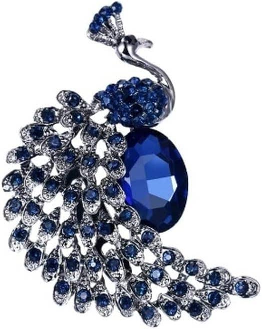 Elegant Blue Rhinestone Peacock Brooch – Statement Lapel Pin