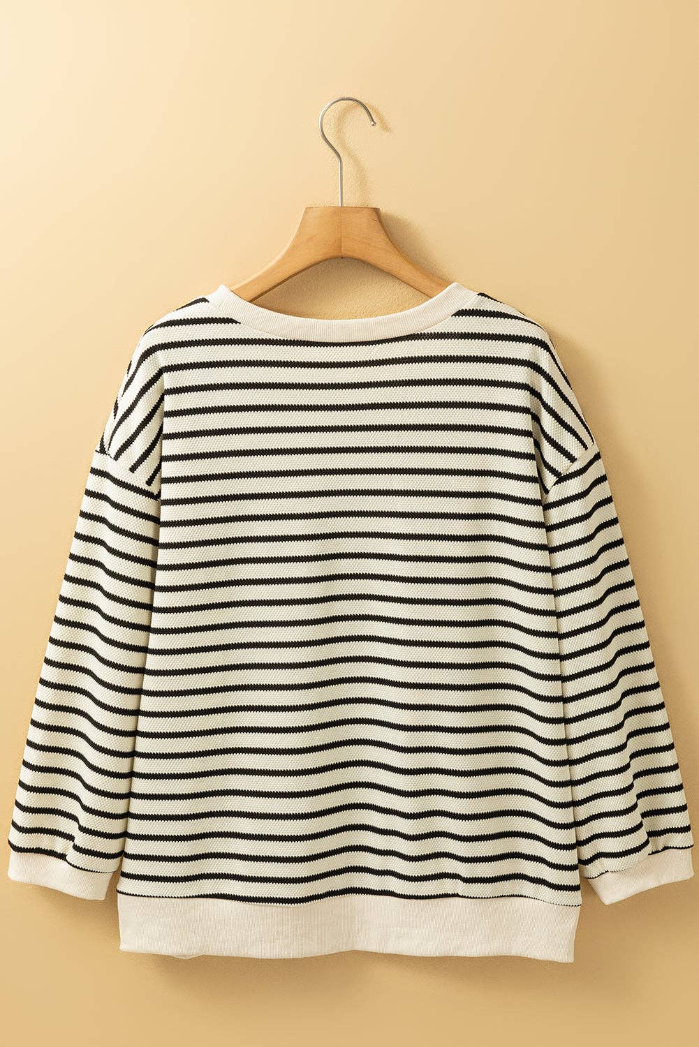 Stripe Floral Patched 3/4 Sleeve Top: Black white / S