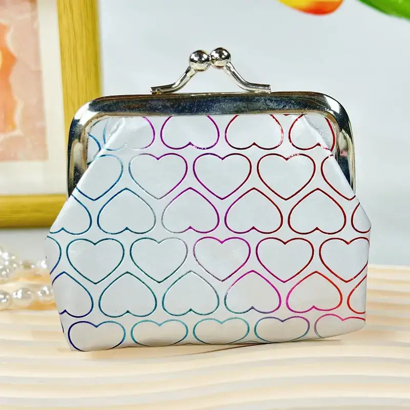 Chic Heart-Pattern Faux Leather Coin Purse, Kiss lock Wallet