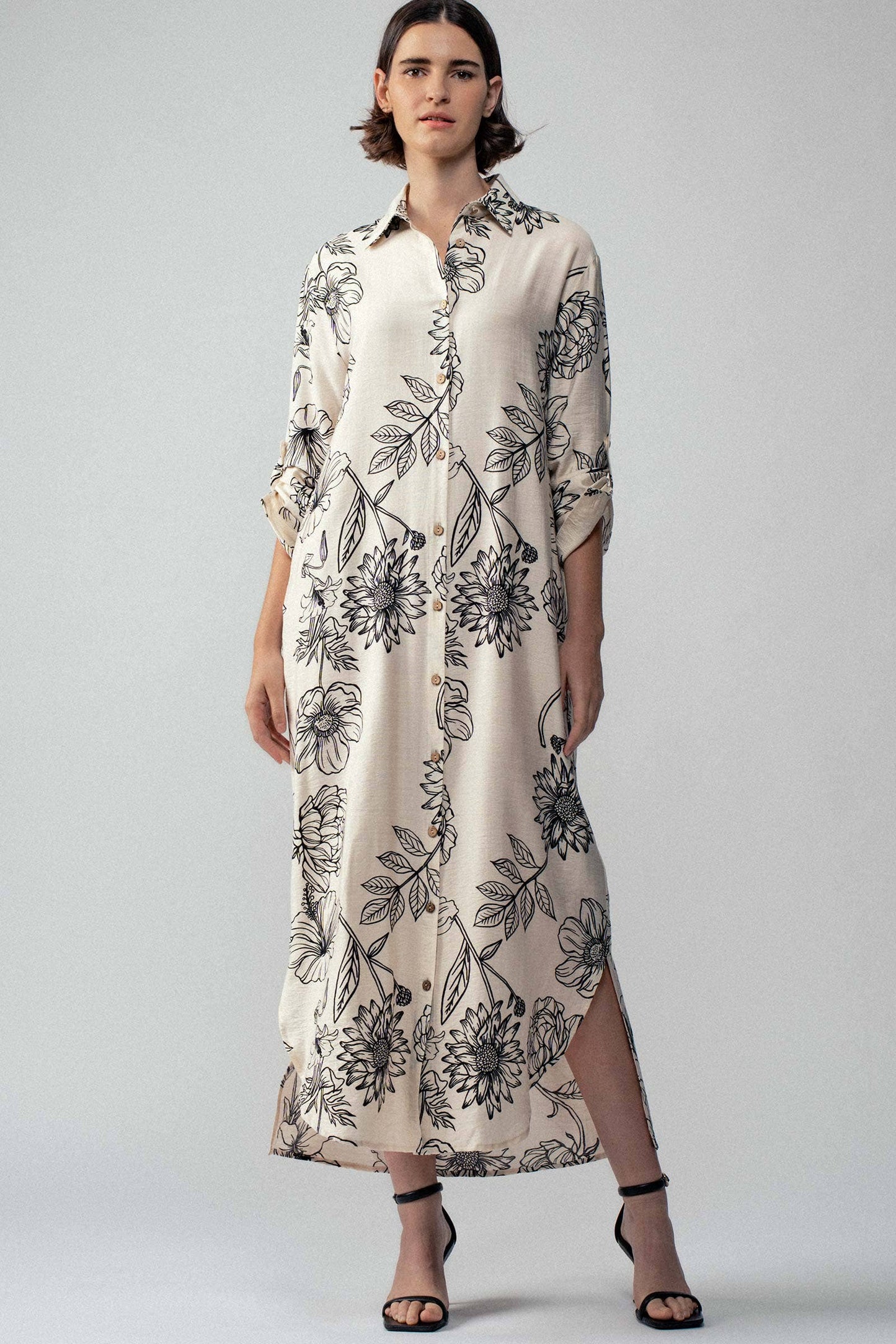 Relaxed Collared Button-Down Maxi Summer Dress: BLACK / S-2/M-2/L-2