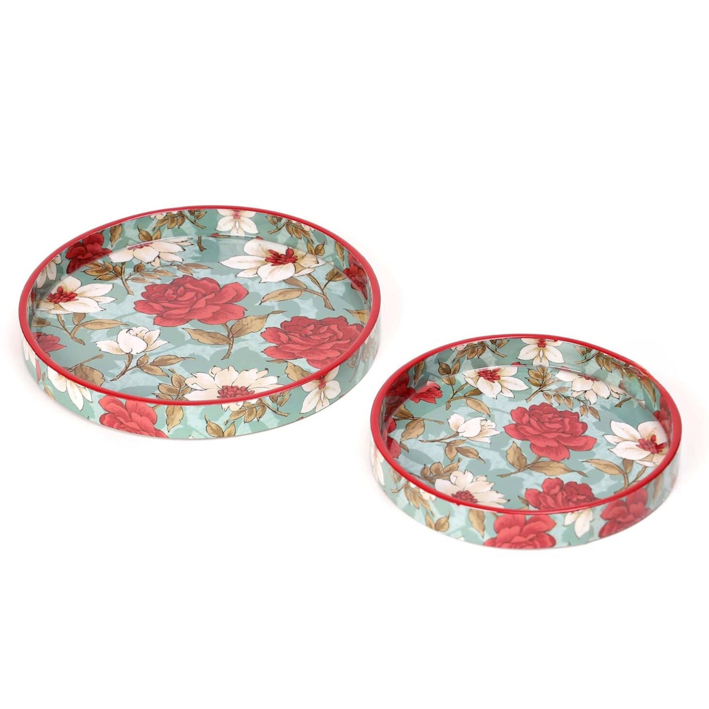 Exquisite Floral Handcrafted Round Decorative Trays Set