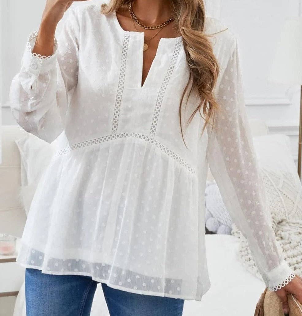 Dotted Lace Trimmed Top: XL