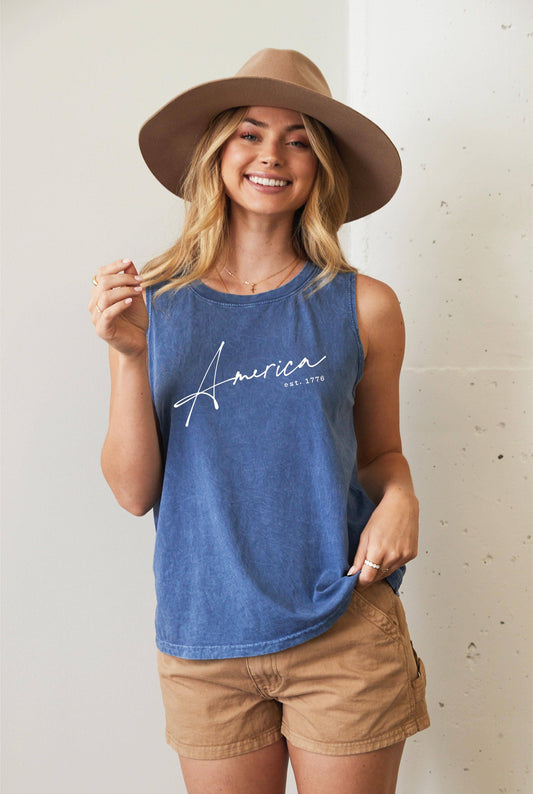 America Est.1776 Mineral Graphic Tank Top: DENIM BLUE / MEDIUM