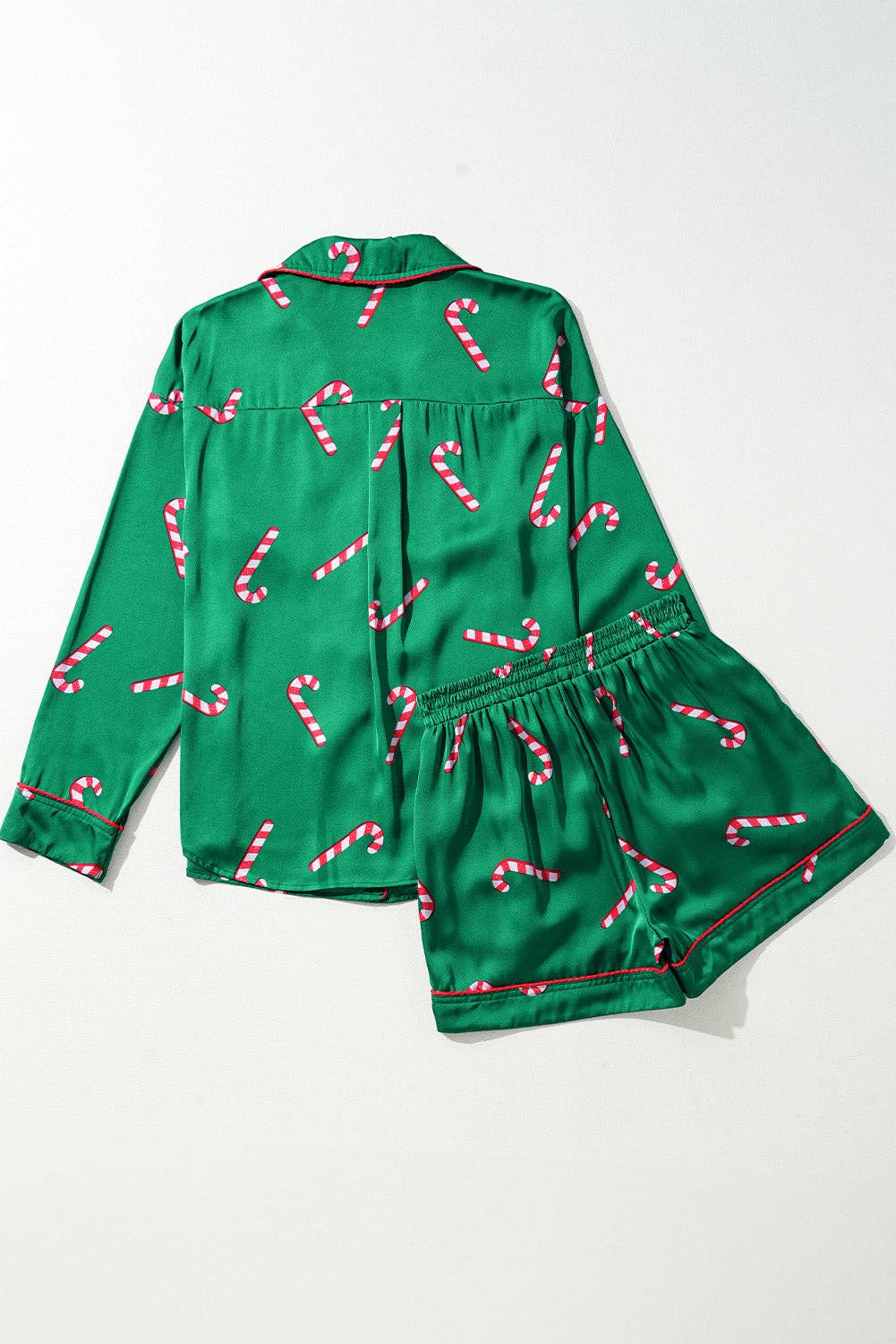 Candy Cane Shirt and Shorts Pajama Set: Green / S