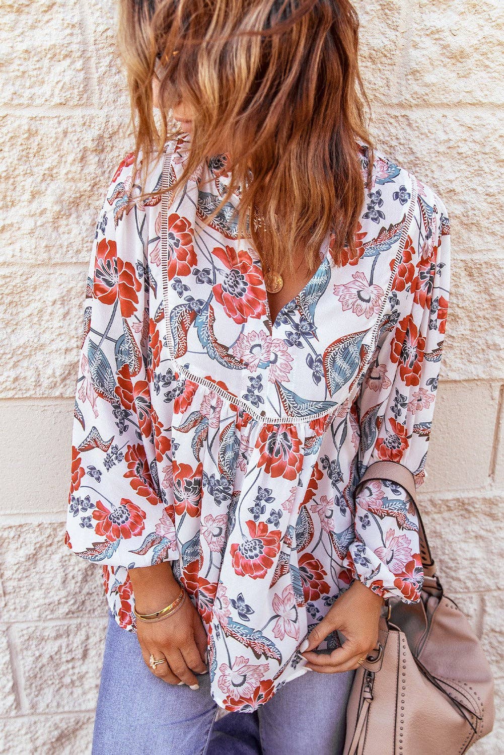 Tassel Floral Boho Top: L / Green