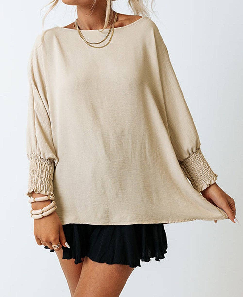 Relaxed Smocked Sleeve Top: White / S