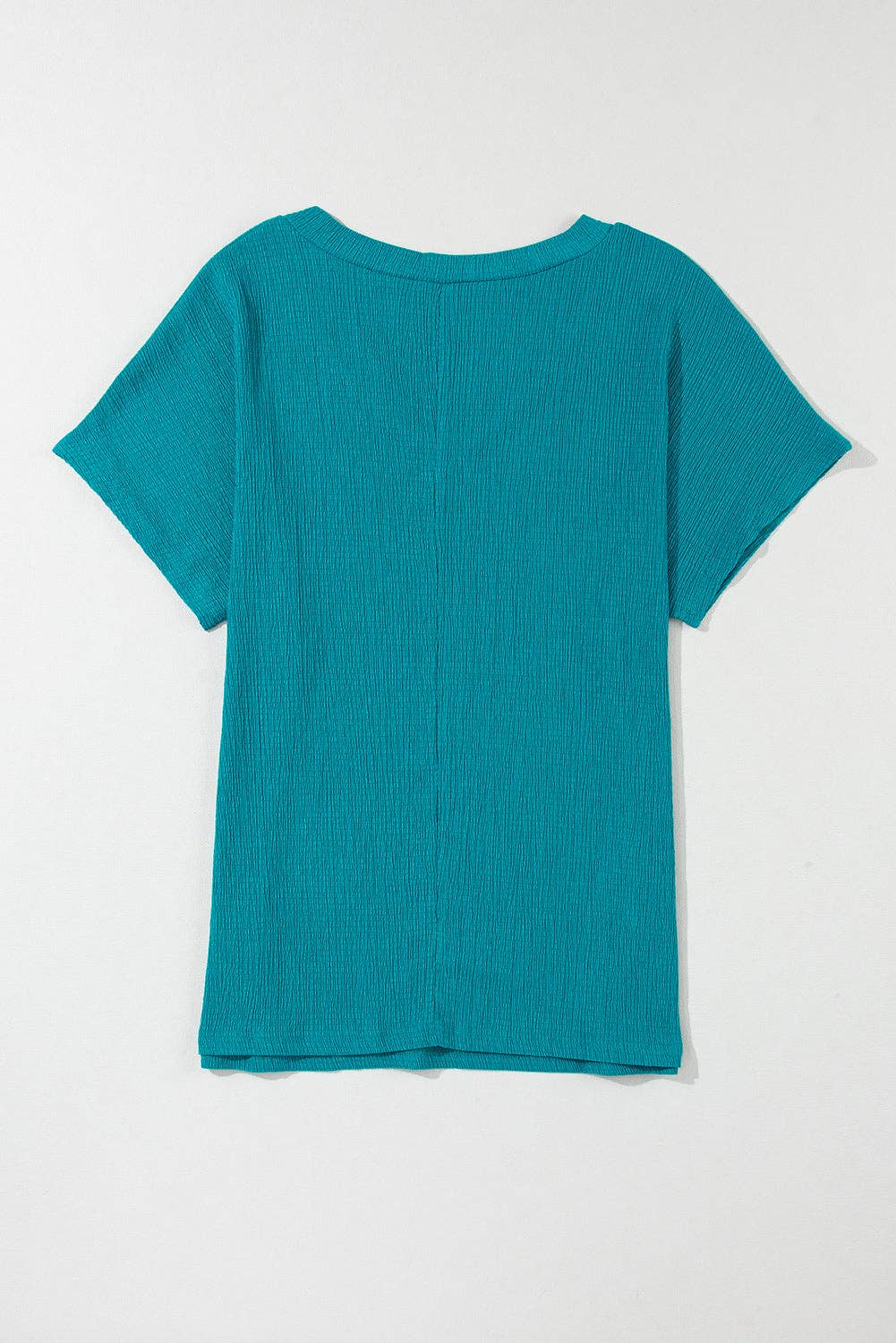 Crinkled Textured Wide Sleeve T Shirt Top: Blue / XXL