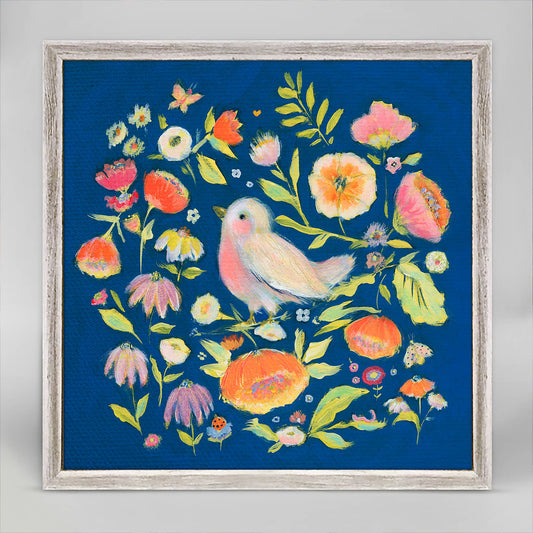 Bird In A Blue Garden Mini Framed Canvas