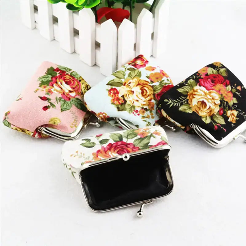 Floral Coin Purse, Cute Small Storage Purse Coins trinkets: Black