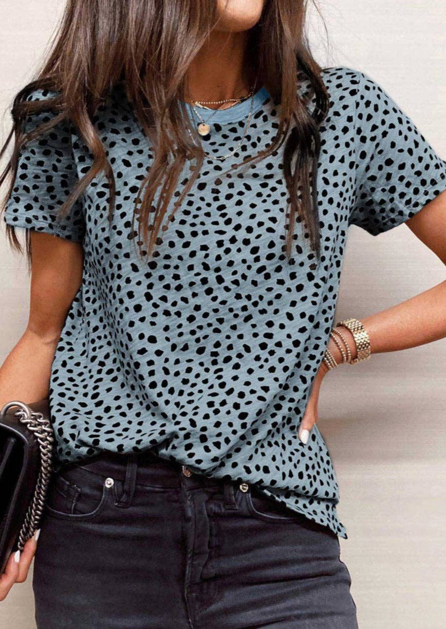 Leopard Print Short Sleeve Spotted Tee T Shirt Top: L / Apricot