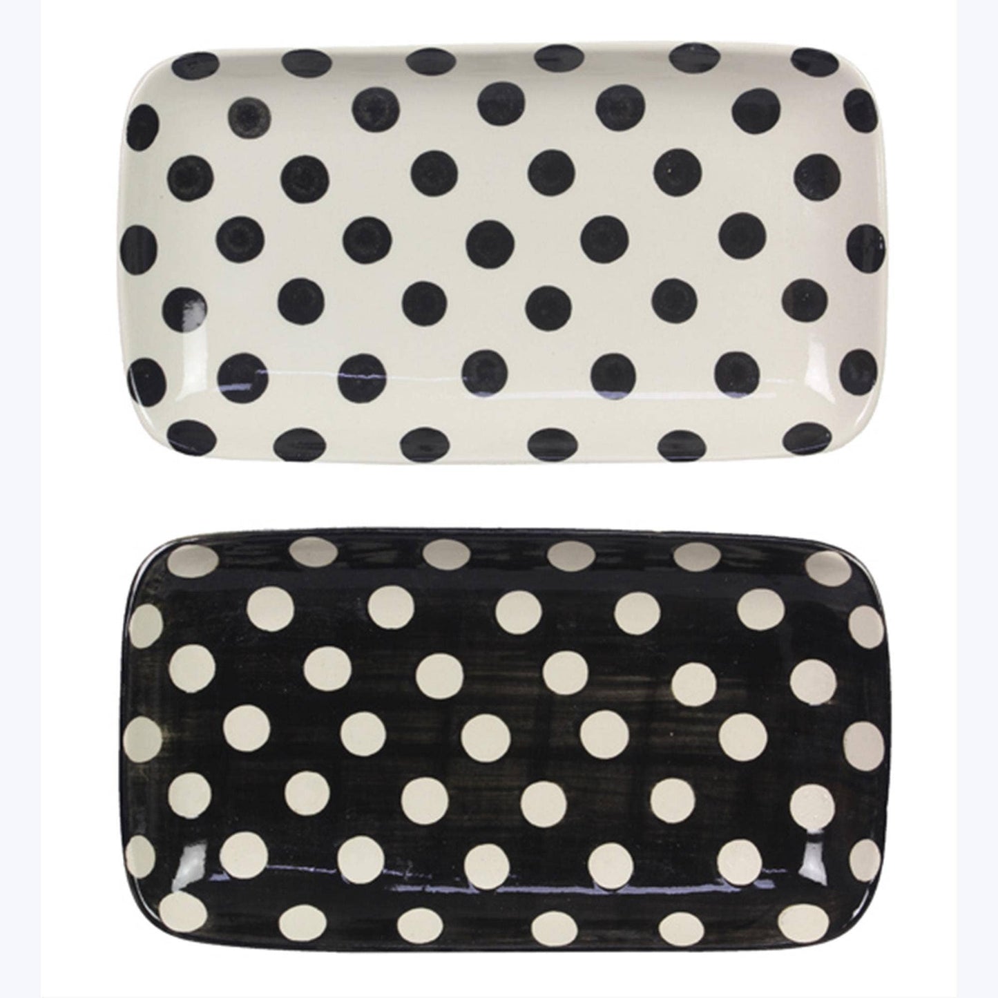 Stoneware Polka Dot Rectangular Trinket Tray Set