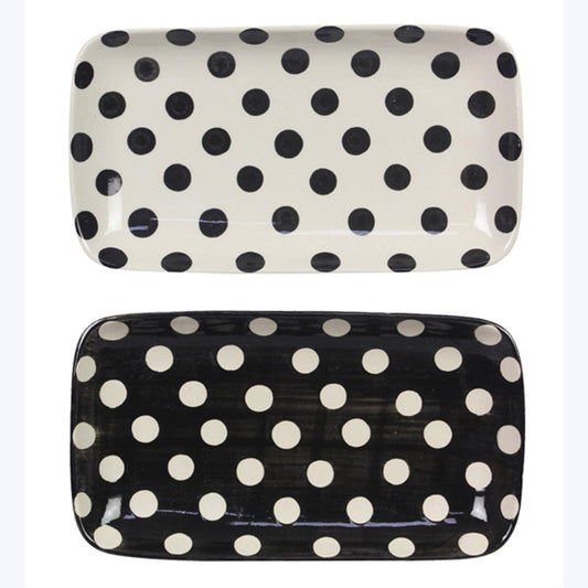 Stoneware Polka Dot Rectangular Trinket Tray Set