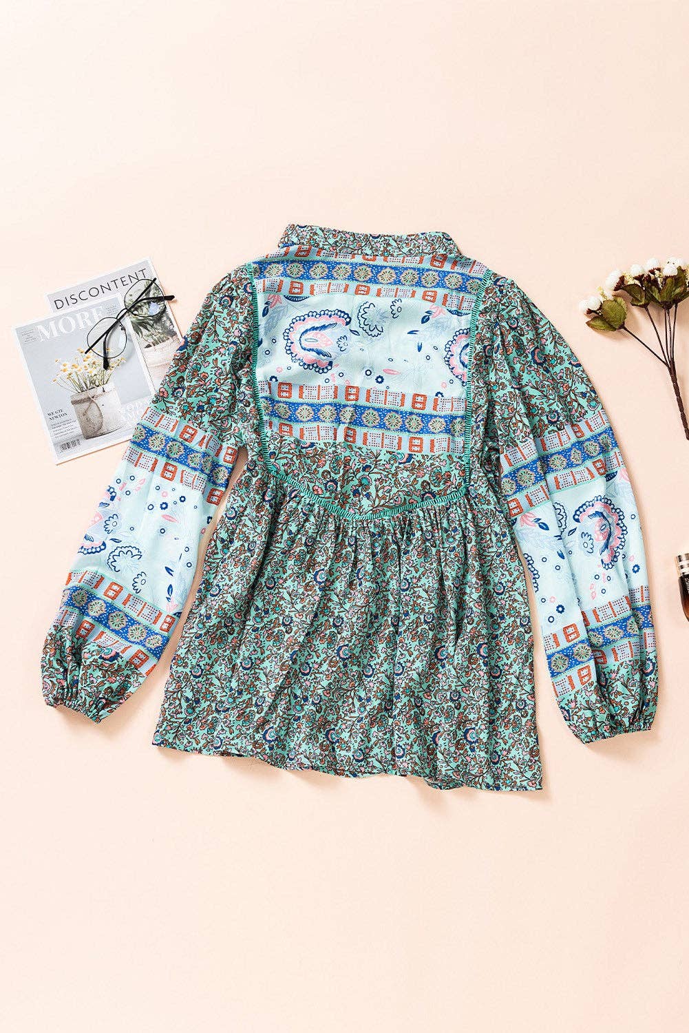 Tassel Floral Boho Top: L / Green