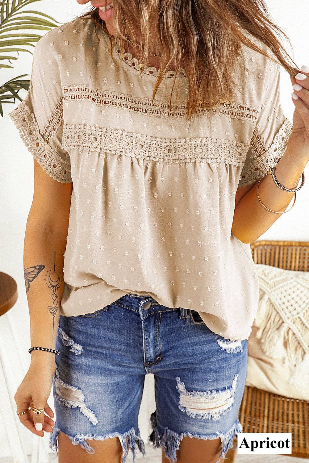 Circle Lace Dotted Top: L / Pink