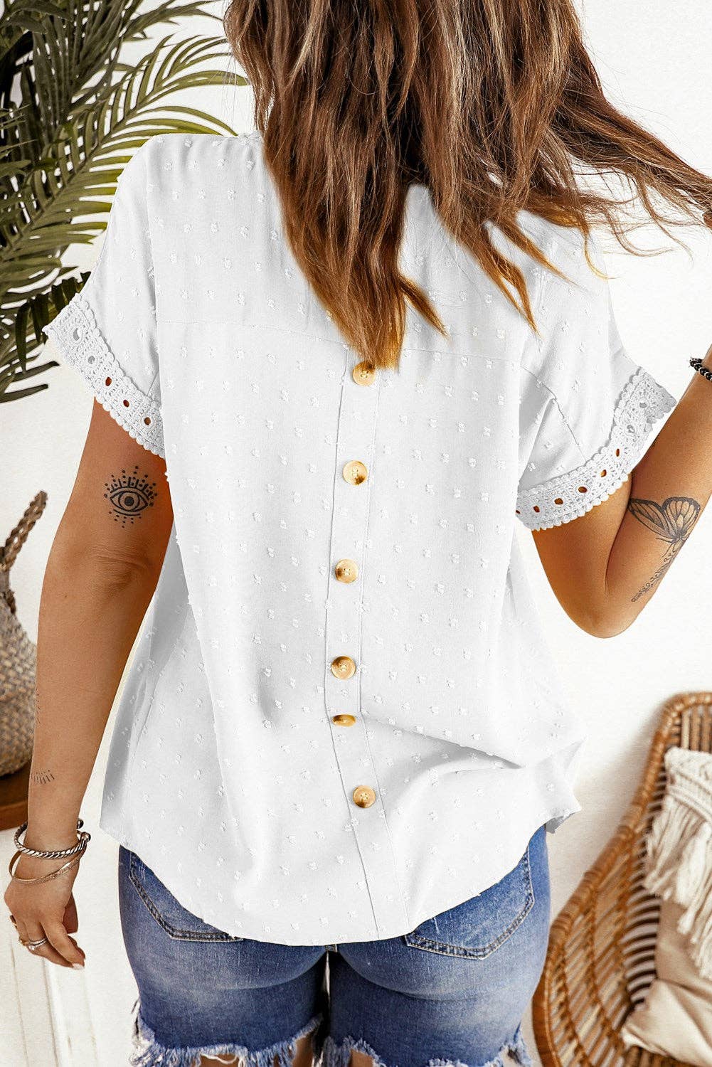 Circle Lace Dotted Top: L / White