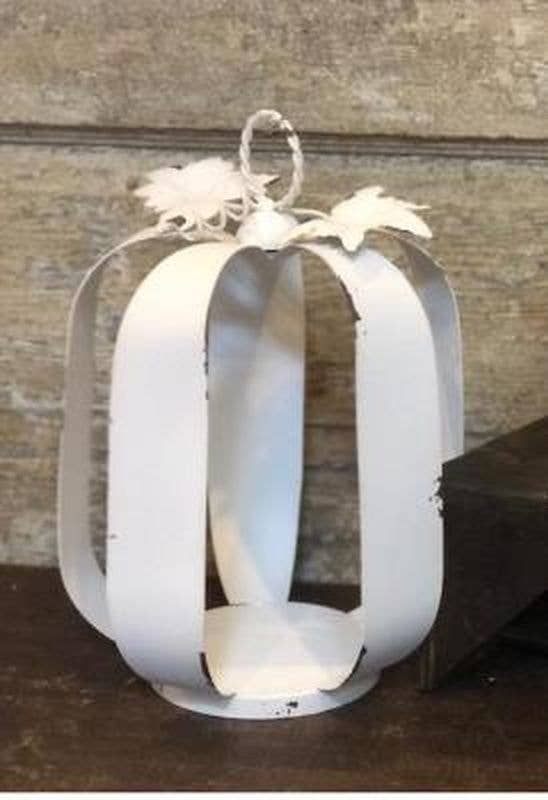 White Distressed Metal Pumpkin Lantern Large