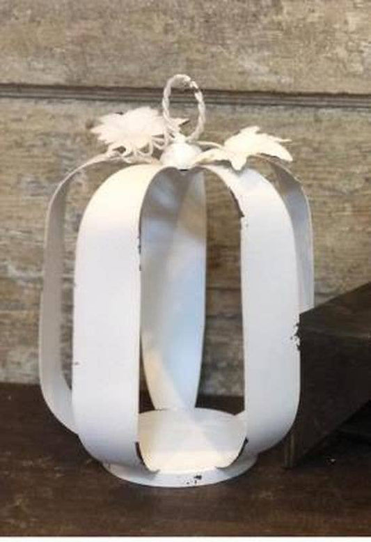 White Distressed Metal Pumpkin Lantern Large