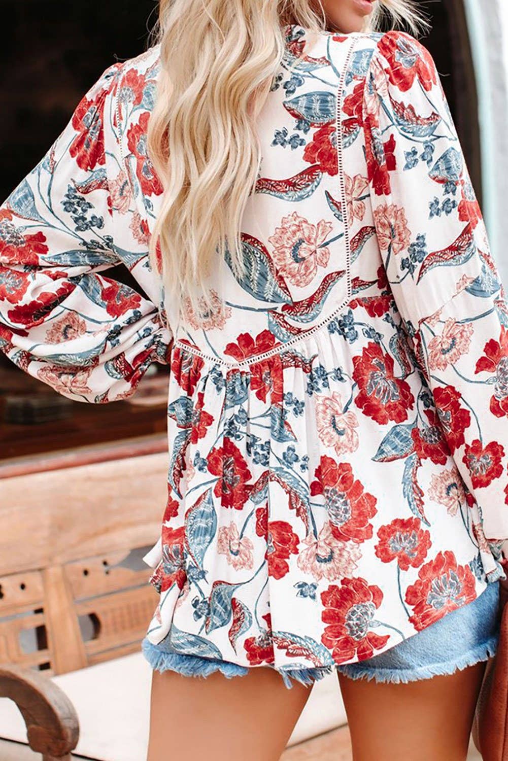 Tassel Floral Boho Top: S / Red