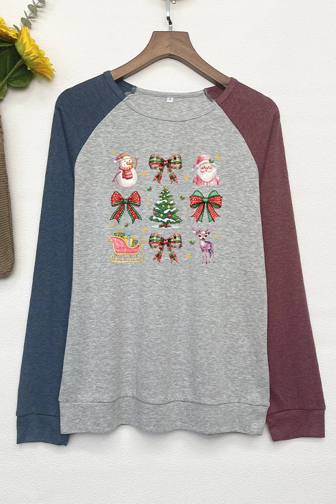 Retro Christmas Coquette Bow Girly Top STC175C299: Dark Gray / 2XL