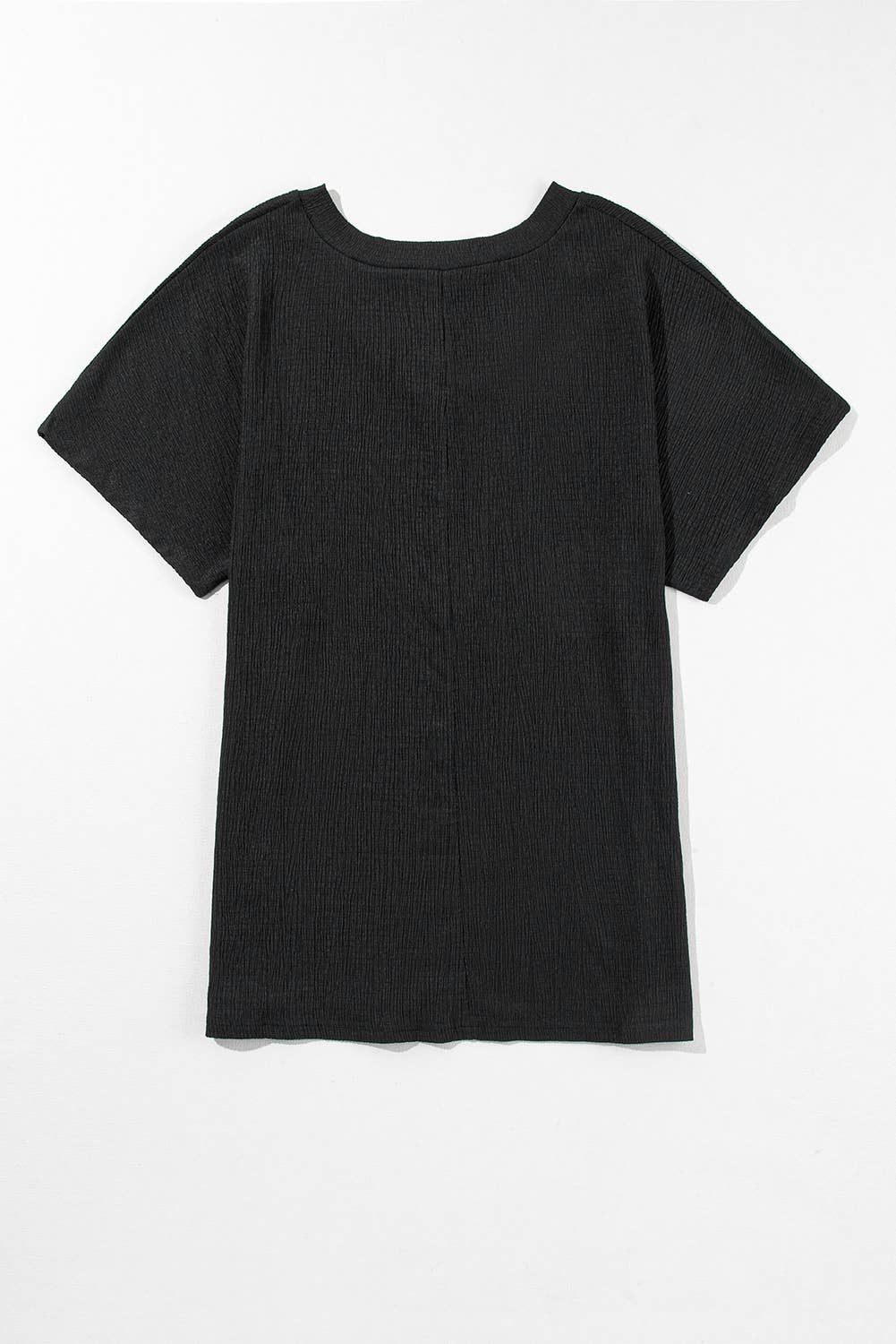 Crinkled Textured Wide Sleeve T Shirt Top: Blue / M