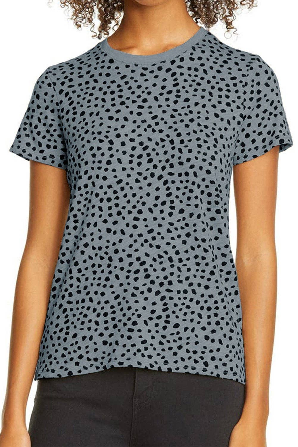 Leopard Print Short Sleeve Spotted Tee T Shirt Top: L / Apricot