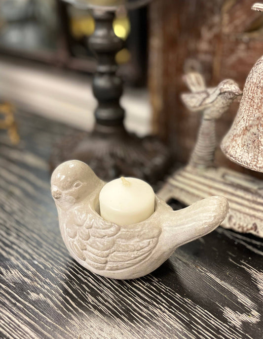 CEMENT BIRD CANDLE HOLDER - SMALL